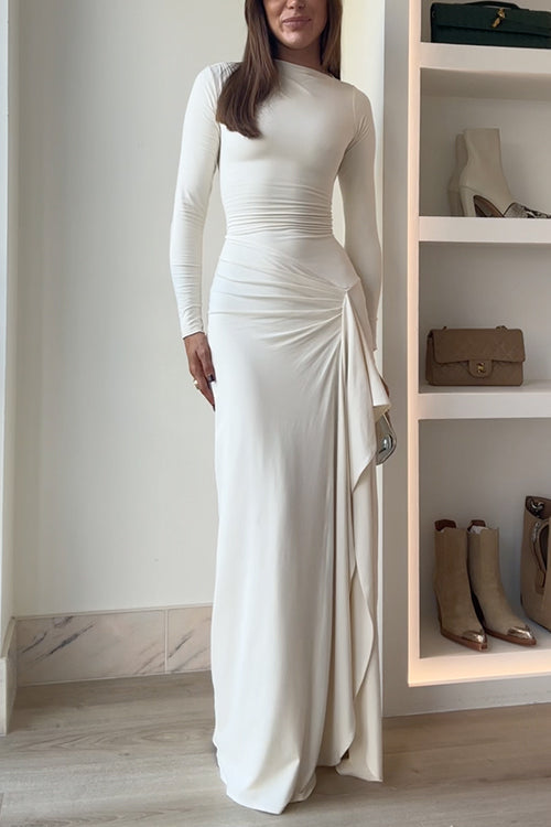 Vika™ - Long Sleeves Draped Slit Maxi Party Dress