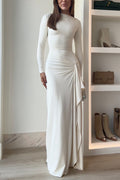 Vika™ - Long Sleeves Draped Slit Maxi Party Dress
