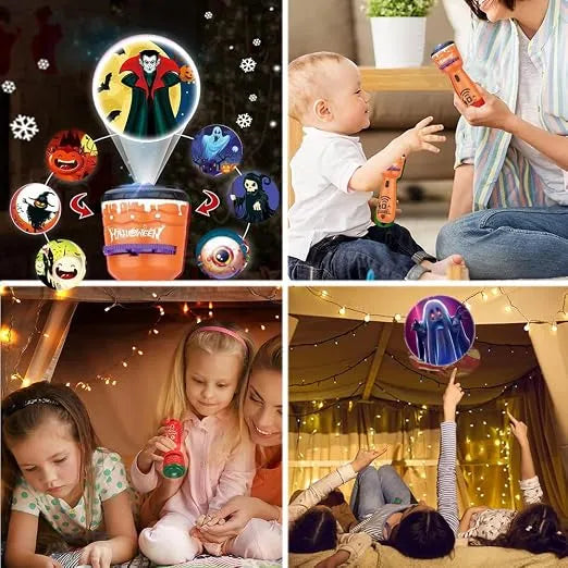StoryBeam™ 2 in 1 Projektions Taschenlampe für Kinder mit 24 Halloween und Weihnachtsmotiven