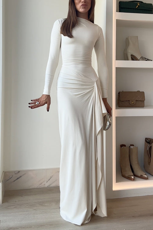 Vika™ - Long Sleeves Draped Slit Maxi Party Dress