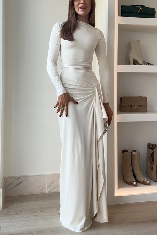 Vika™ - Long Sleeves Draped Slit Maxi Party Dress
