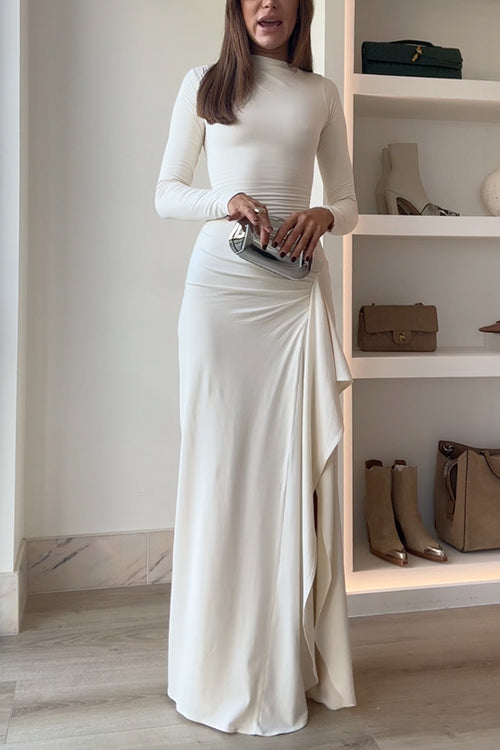 Vika™ - Long Sleeves Draped Slit Maxi Party Dress