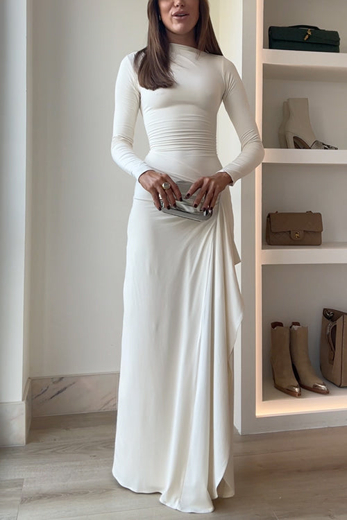 Vika™ - Long Sleeves Draped Slit Maxi Party Dress
