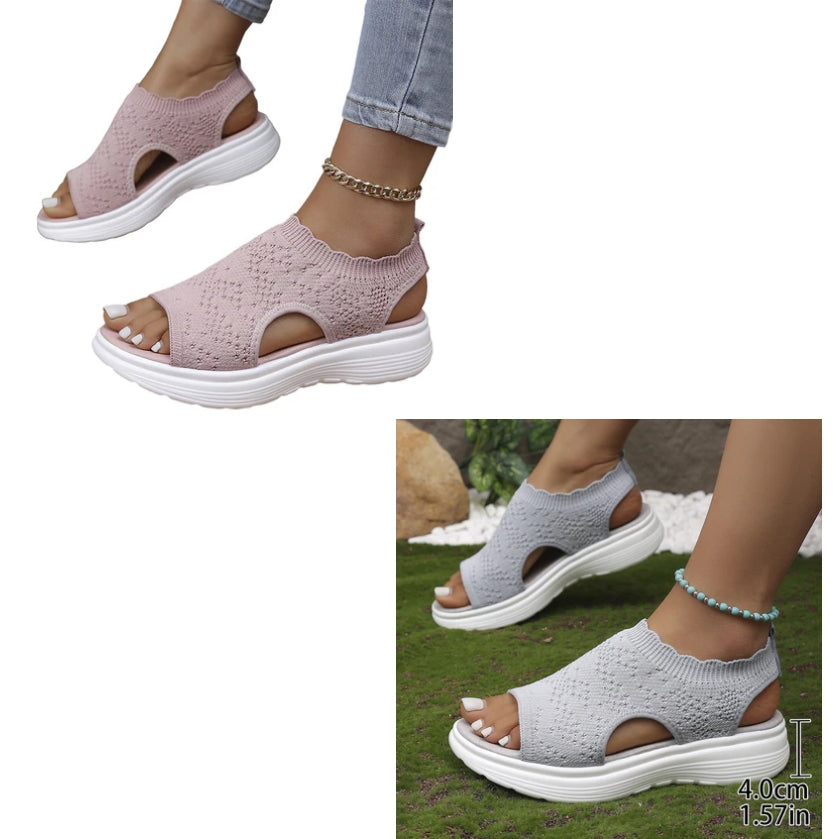 KnitStep™ Plateau Sandalen | Atmungsaktive Strick Sandalen mit Orthopädischer Fußstütze