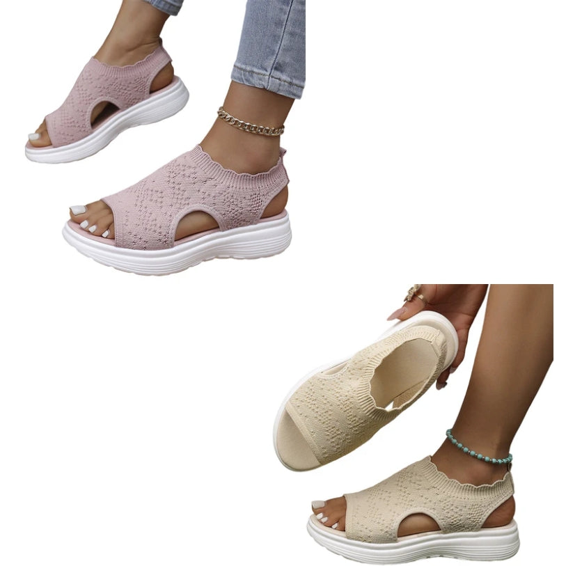 KnitStep™ Plateau Sandalen | Atmungsaktive Strick Sandalen mit Orthopädischer Fußstütze