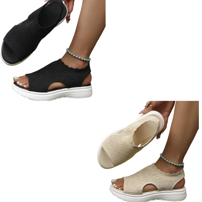 KnitStep™ Plateau Sandalen | Atmungsaktive Strick Sandalen mit Orthopädischer Fußstütze