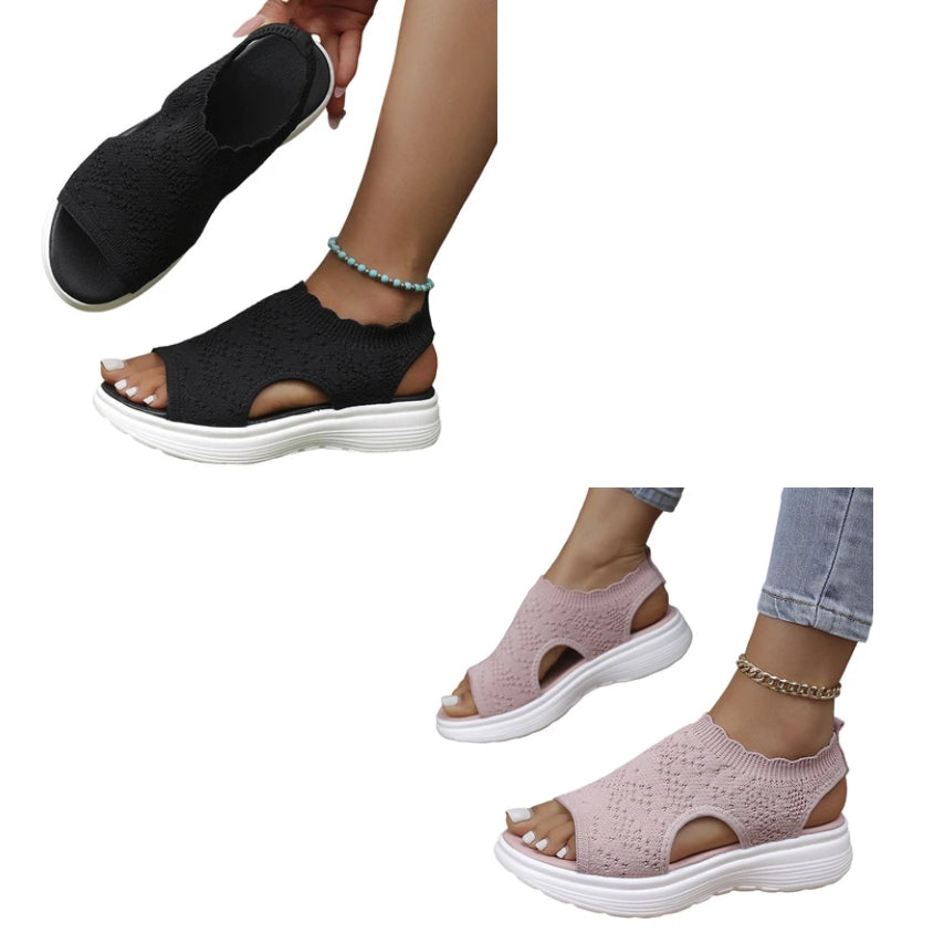 KnitStep™ Plateau Sandalen | Atmungsaktive Strick Sandalen mit Orthopädischer Fußstütze