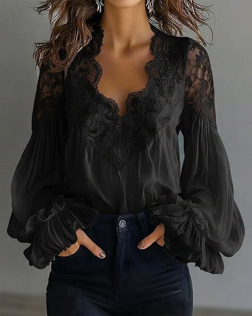 Aurelia™ - Elegante Spitzenbluse mit Patchwork-Details