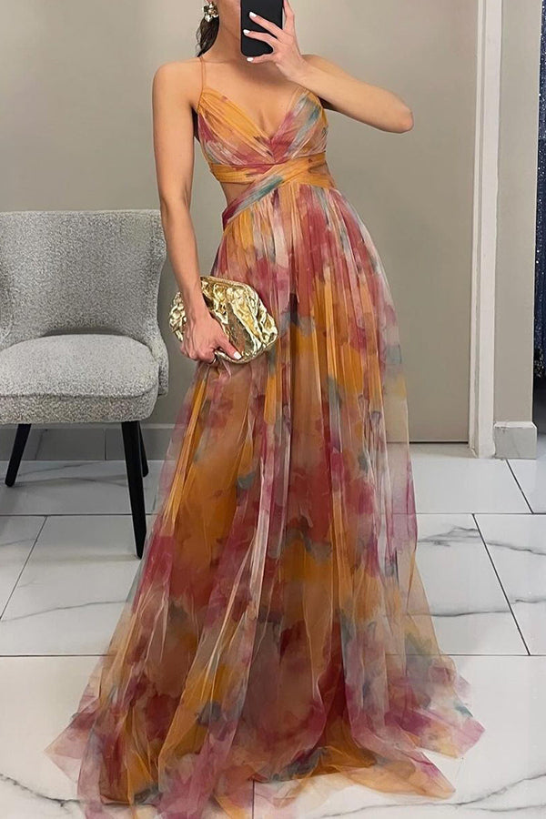 Aurelia™ – Florales Maxikleid mit Cut-Out-Taille und Tüllrock