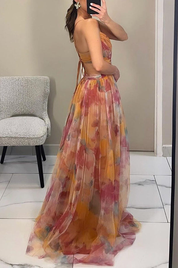 Aurelia™ – Florales Maxikleid mit Cut-Out-Taille und Tüllrock