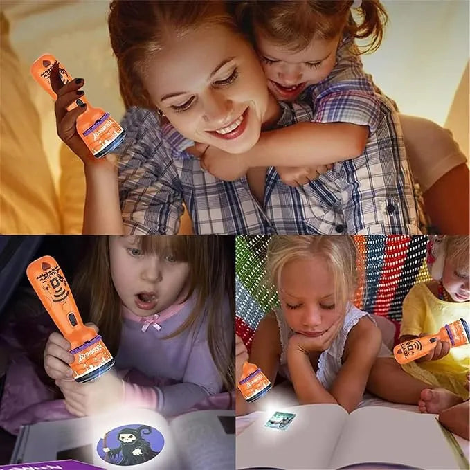 StoryBeam™ 2 in 1 Projektions Taschenlampe für Kinder mit 24 Halloween und Weihnachtsmotiven