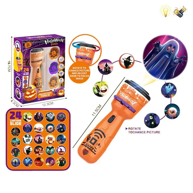 StoryBeam™ 2 in 1 Projektions Taschenlampe für Kinder mit 24 Halloween und Weihnachtsmotiven