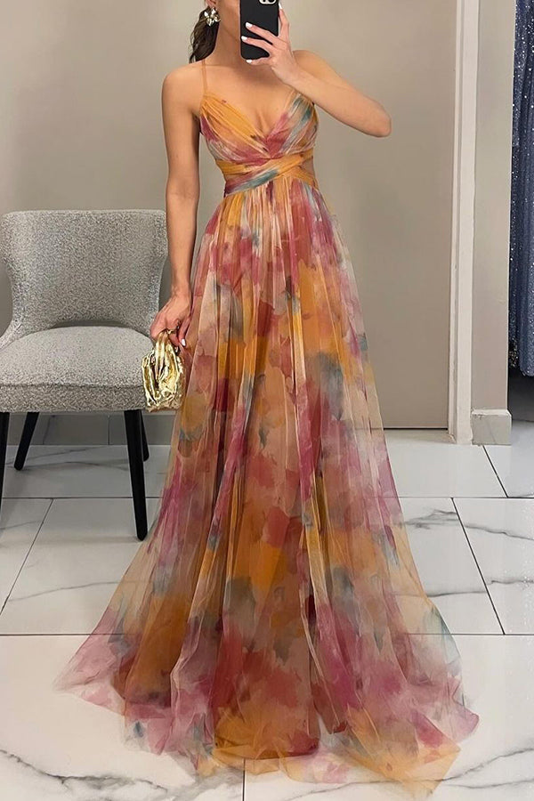 Aurelia™ – Florales Maxikleid mit Cut-Out-Taille und Tüllrock