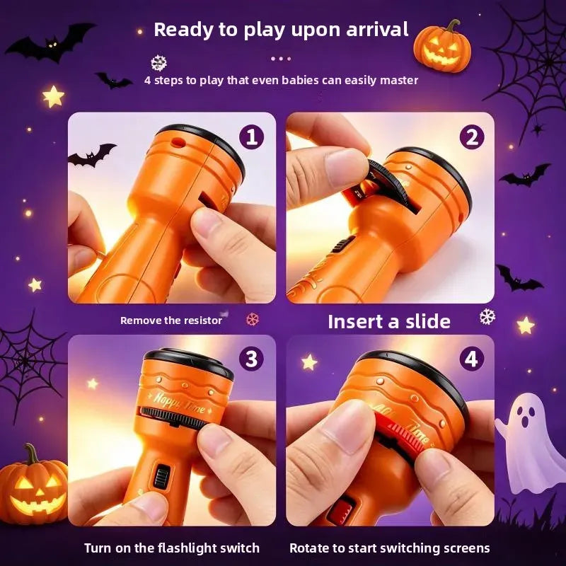 StoryBeam™ 2 in 1 Projektions Taschenlampe für Kinder mit 24 Halloween und Weihnachtsmotiven