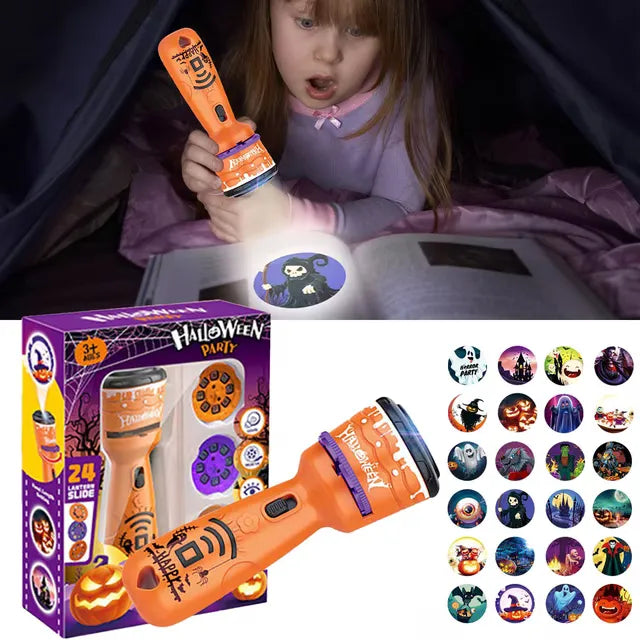 StoryBeam™ 2 in 1 Projektions Taschenlampe für Kinder mit 24 Halloween und Weihnachtsmotiven