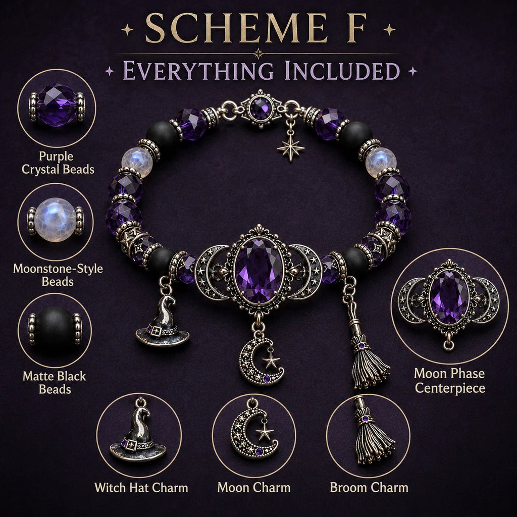 Mysteria™ Mystisches Armband mit violettem Kristall und Mond Anhängern
