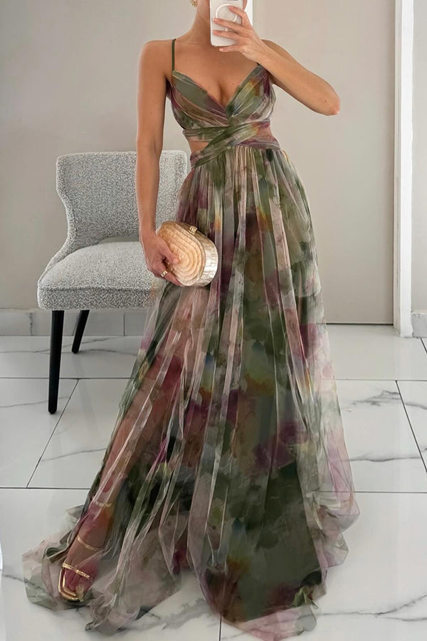 Aurelia™ – Florales Maxikleid mit Cut-Out-Taille und Tüllrock