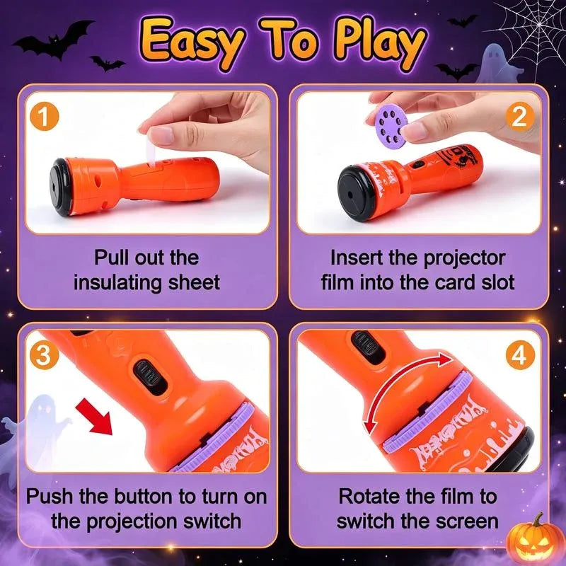 StoryBeam™ 2 in 1 Projektions Taschenlampe für Kinder mit 24 Halloween und Weihnachtsmotiven