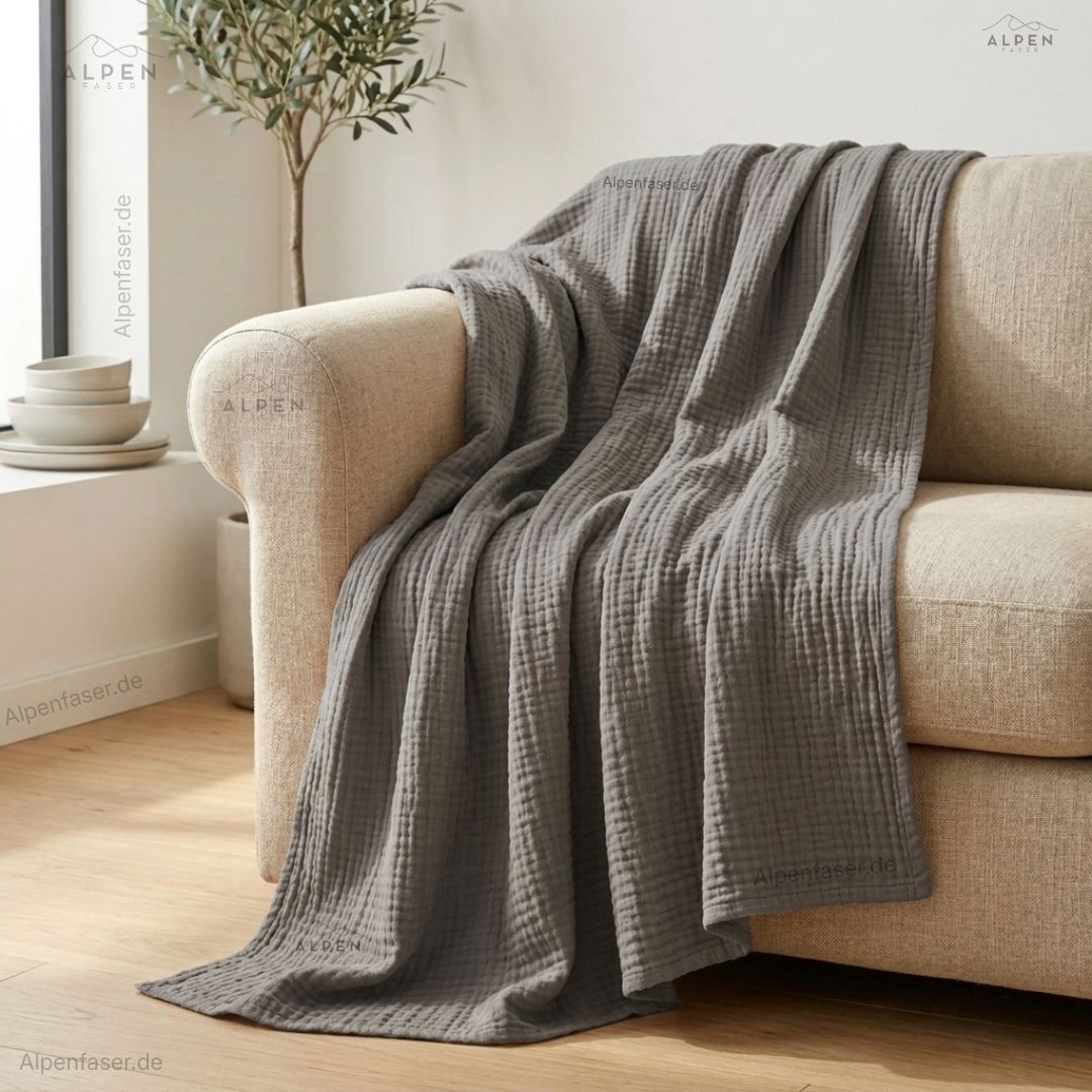 SoftCloud™ Musselindecke | 100% Bio-Baumwolle | Atmungsaktiv & Ganzjahresdecke