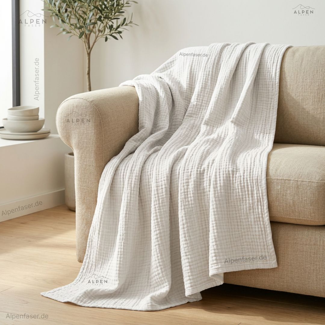 SoftCloud™ Musselindecke | 100% Bio-Baumwolle | Atmungsaktiv & Ganzjahresdecke