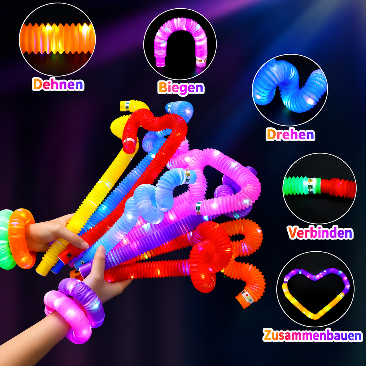 PopLumi™ Leuchtende Pop Tubes mit LED im 6er oder 12er Set