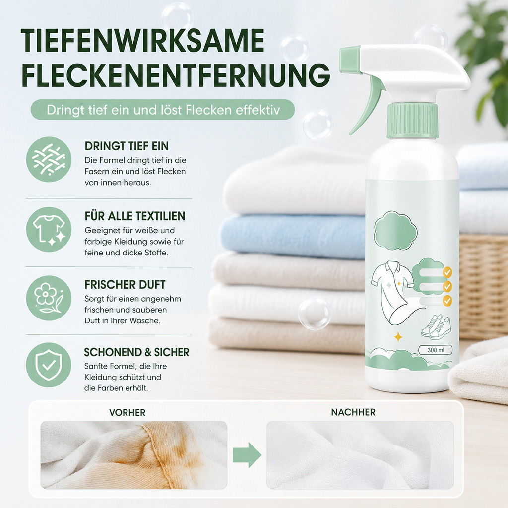 FreshCloth™ Fleckenentferner Spray | Tiefenwirkung & Langanhaltende Frische für Kleidung