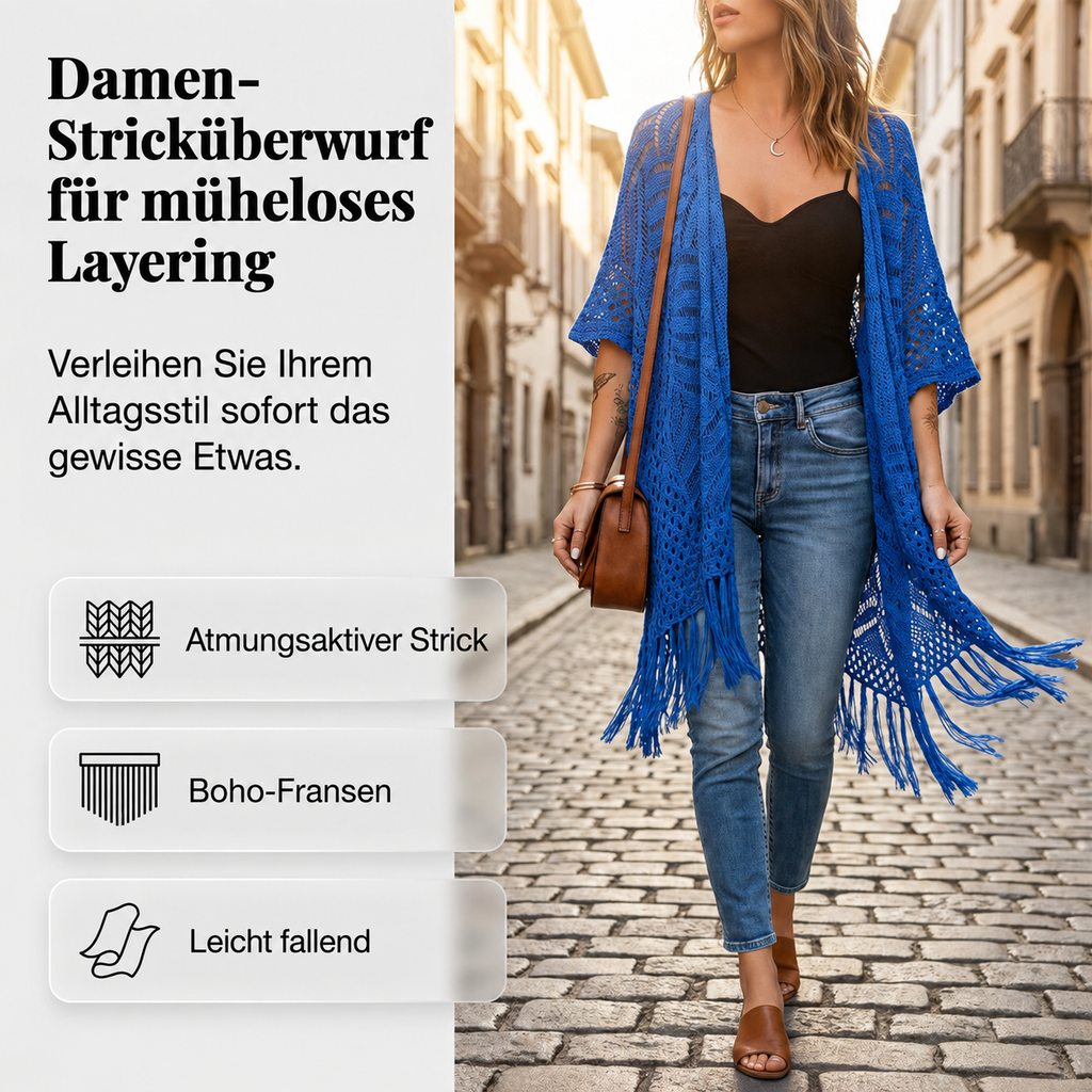 Sienna™ Leichter Strick Kimono mit Fransen im Boho Look