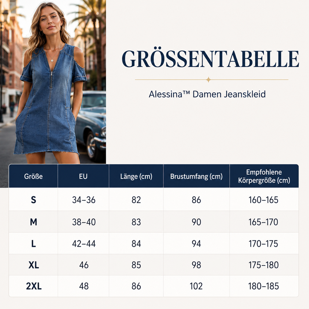 Alessina™ Damen Jeanskleid mit V Ausschnitt und freien Schultern