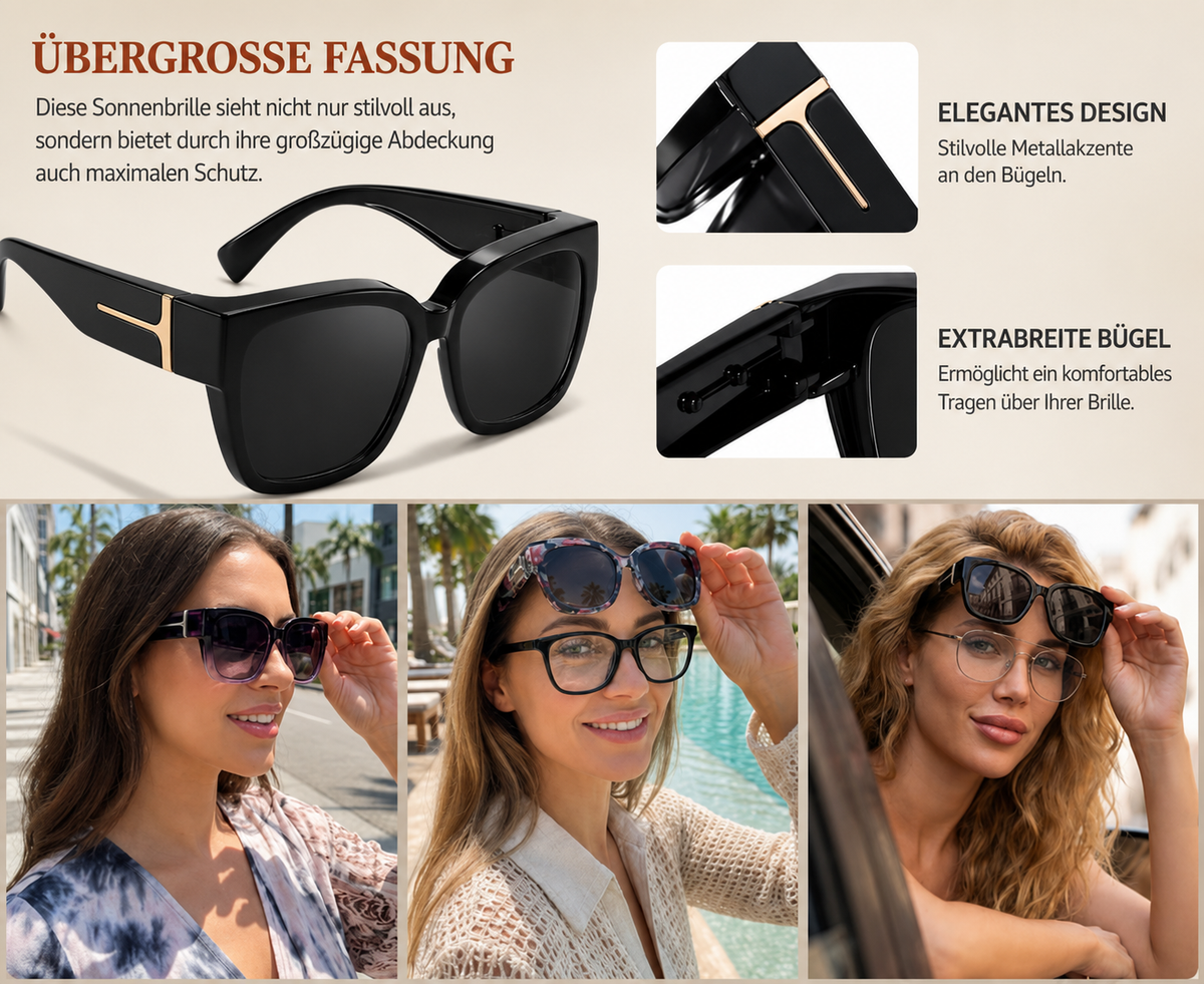 Lena™ Überzieh-Sonnenbrille | Polarisiert & UV400 mit Blumenrahmen