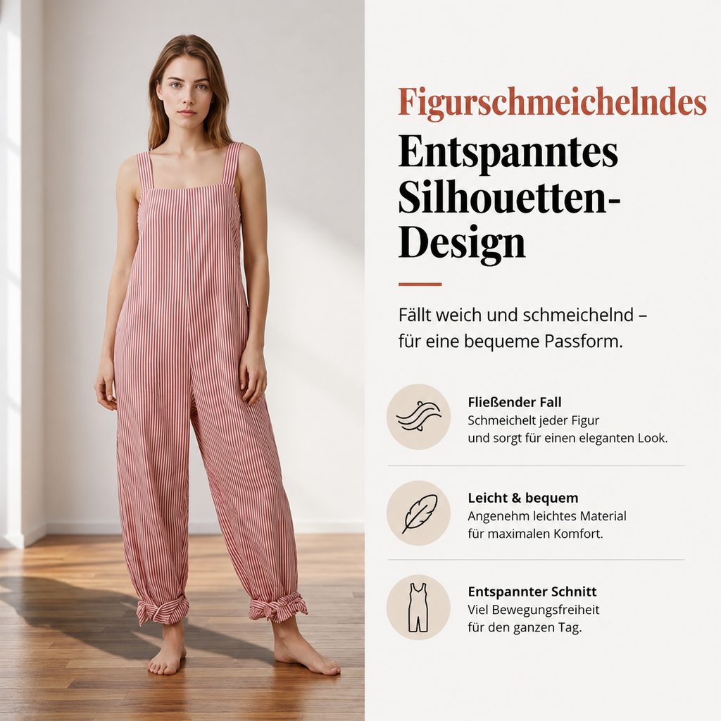 StripeFlow™ Gestreifter Overall | Lässiger Spaghetti Träger Jumpsuit mit Ankle Ties