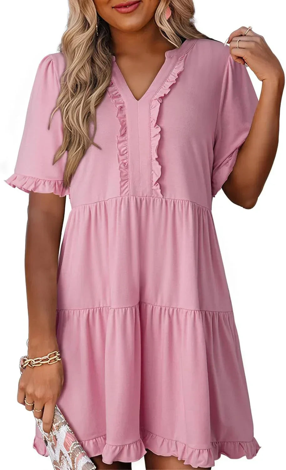 Frida™ Stufenkleid | Sommerkleid mit Rüschenbesatz & V-Ausschnitt in 13 Farben