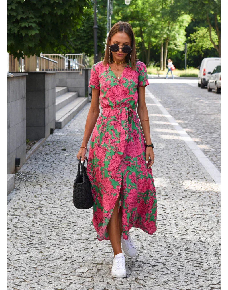 Isabella™ – Elegantes Blumen-Wickelkleid mit V-Ausschnitt & Taillengürtel