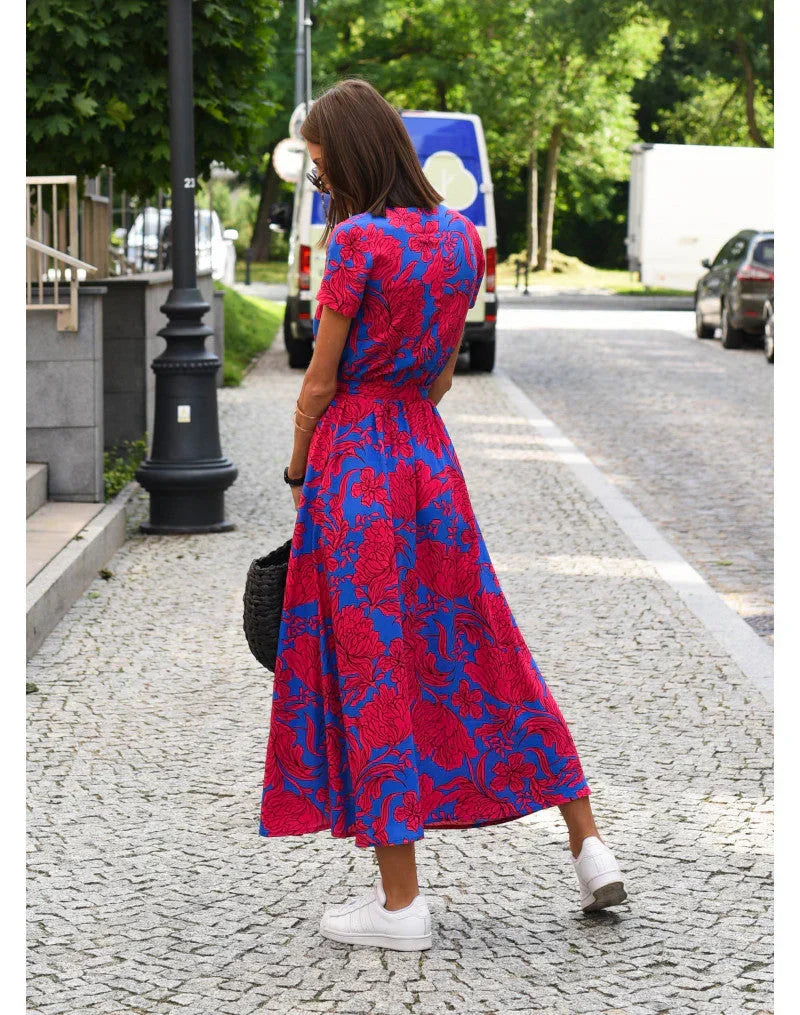 Isabella™ – Elegantes Blumen-Wickelkleid mit V-Ausschnitt & Taillengürtel