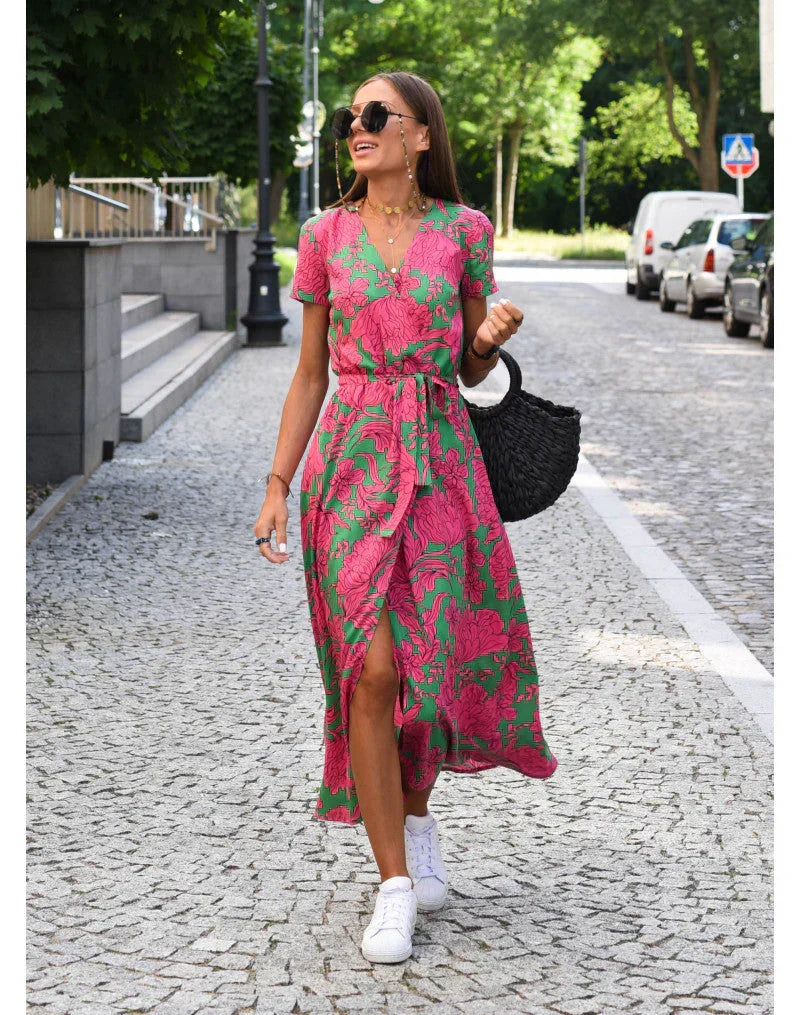 Isabella™ – Elegantes Blumen-Wickelkleid mit V-Ausschnitt & Taillengürtel