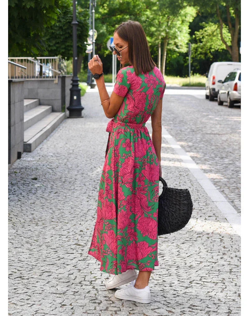 Isabella™ – Elegantes Blumen-Wickelkleid mit V-Ausschnitt & Taillengürtel