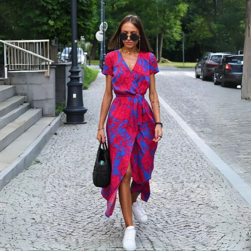 Isabella™ – Elegantes Blumen-Wickelkleid mit V-Ausschnitt & Taillengürtel