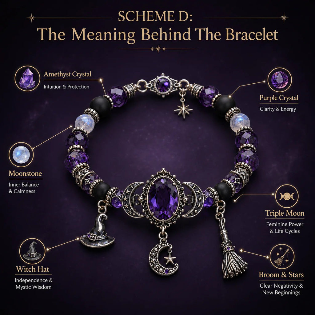Mysteria™ Mystisches Armband mit violettem Kristall und Mond Anhängern