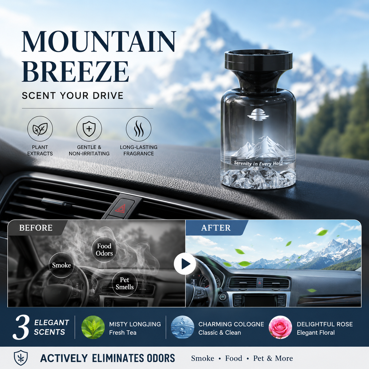 Aromora™ Premium Auto Lufterfrischer mit Bergdesign und langanhaltendem Duft