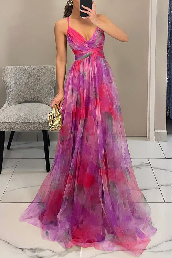 Aurelia™ – Florales Maxikleid mit Cut-Out-Taille und Tüllrock