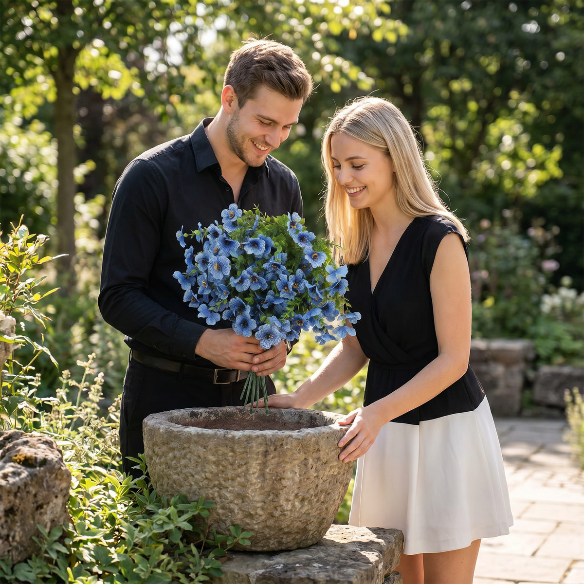 BloomForever™ Kunstblumenstrauß | Verblühende Wildblumen Deko für Pflanzkübel & Außenbereich