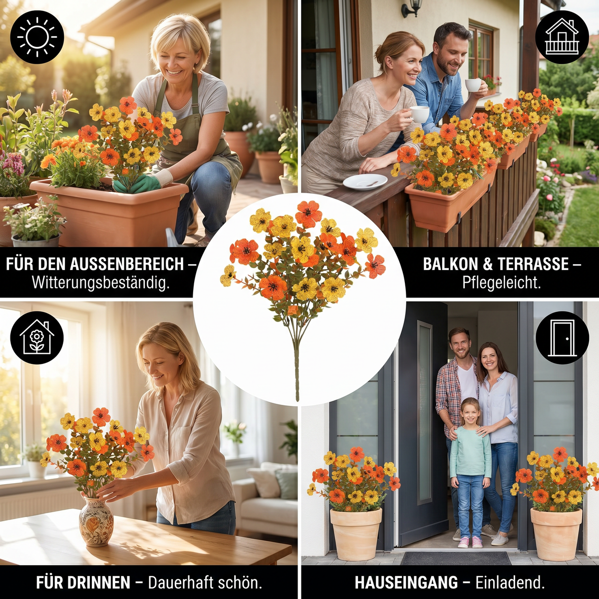 BloomForever™ Kunstblumenstrauß | Verblühende Wildblumen Deko für Pflanzkübel & Außenbereich