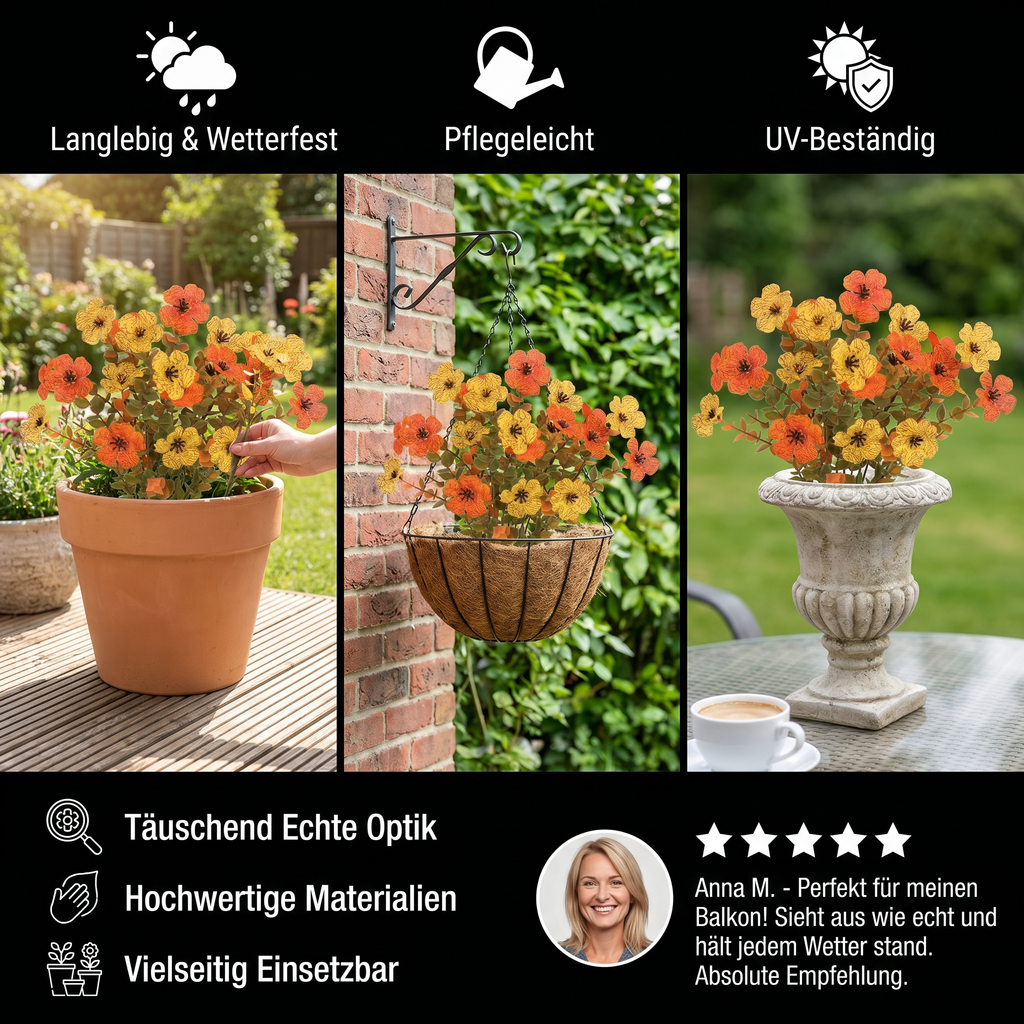 BloomForever™ Kunstblumenstrauß | Verblühende Wildblumen Deko für Pflanzkübel & Außenbereich