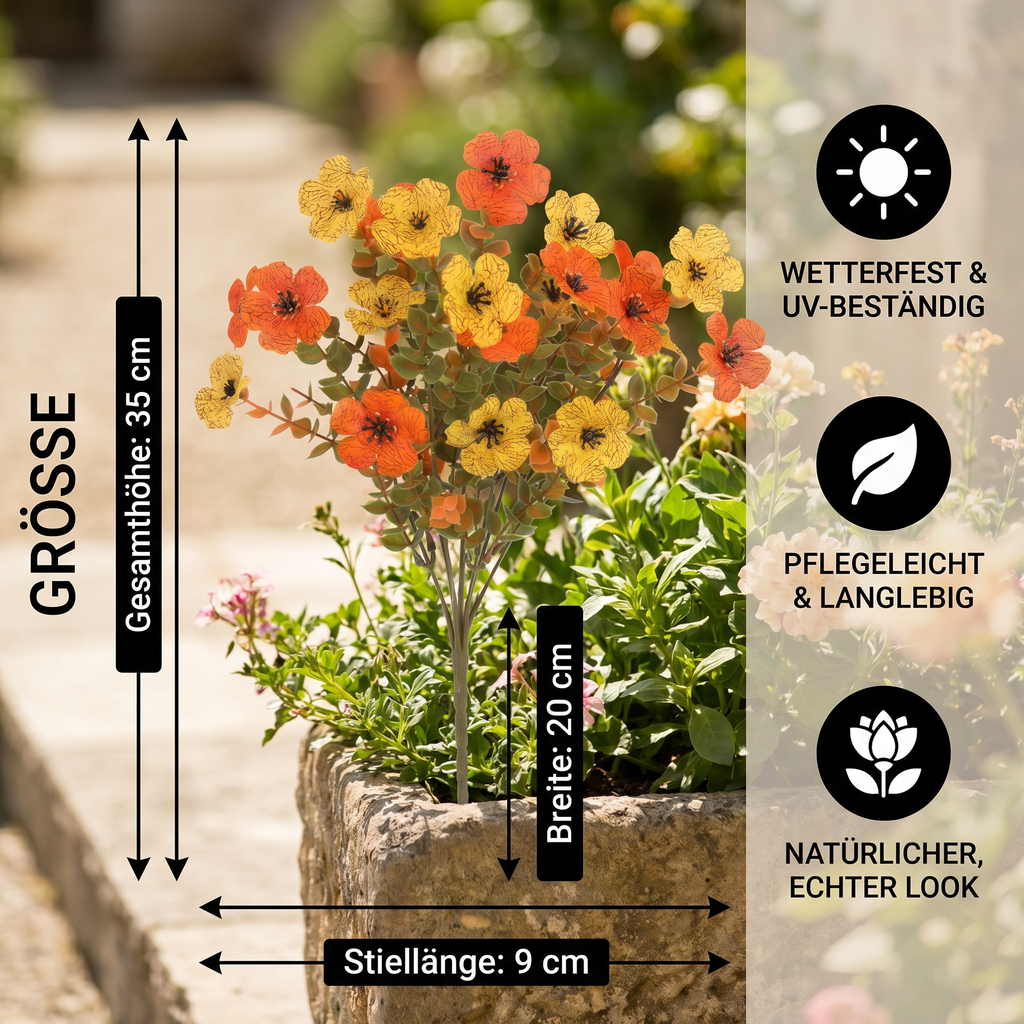 BloomForever™ Kunstblumenstrauß | Verblühende Wildblumen Deko für Pflanzkübel & Außenbereich