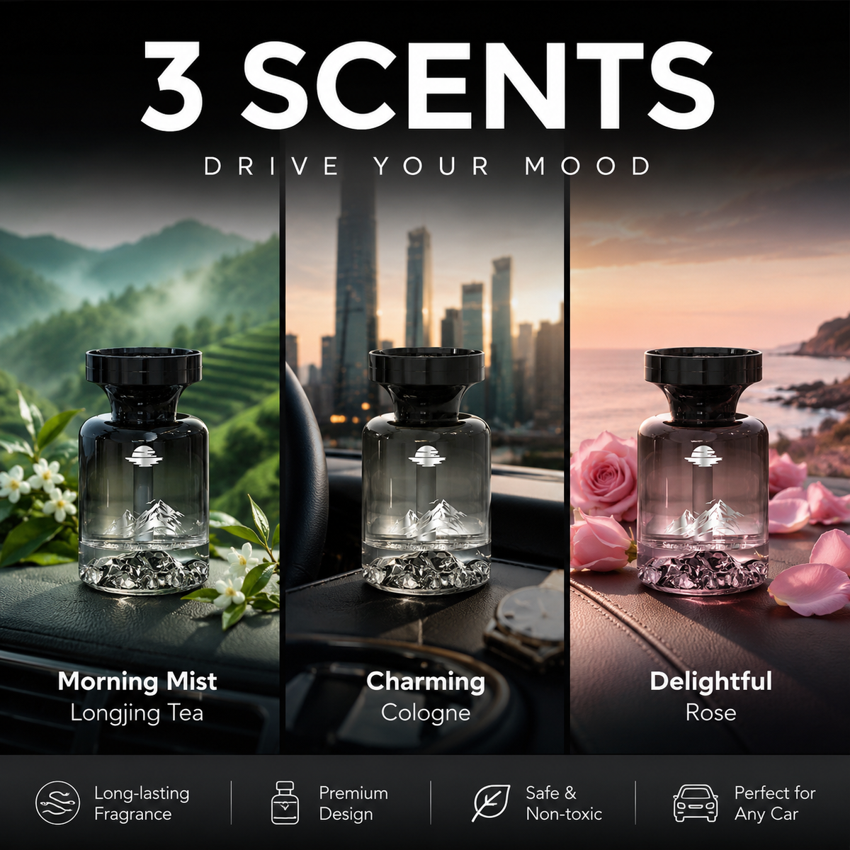 Aromora™ Premium Auto Lufterfrischer mit Bergdesign und langanhaltendem Duft