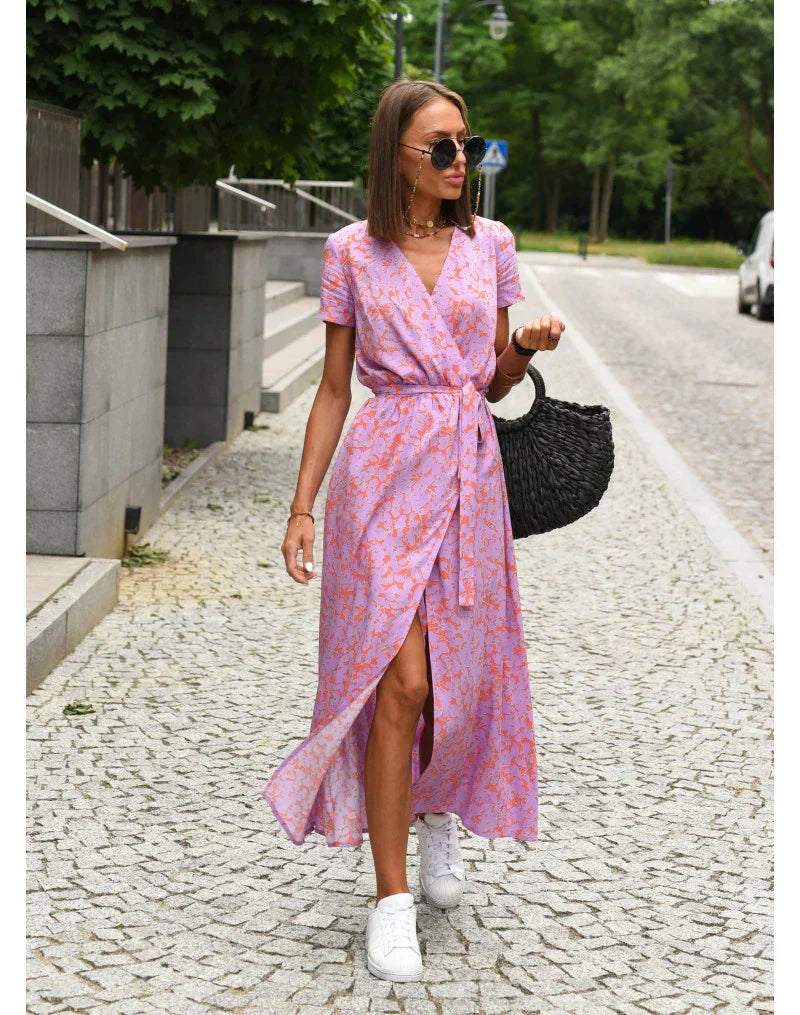 Isabella™ – Elegantes Blumen-Wickelkleid mit V-Ausschnitt & Taillengürtel