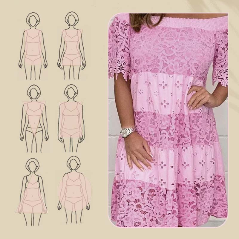 Floravie™ Schulterfreies Spitzenkleid mit ausgestelltem Rock und halblangen Ärmeln