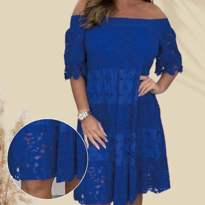 Floravie™ Schulterfreies Spitzenkleid mit ausgestelltem Rock und halblangen Ärmeln