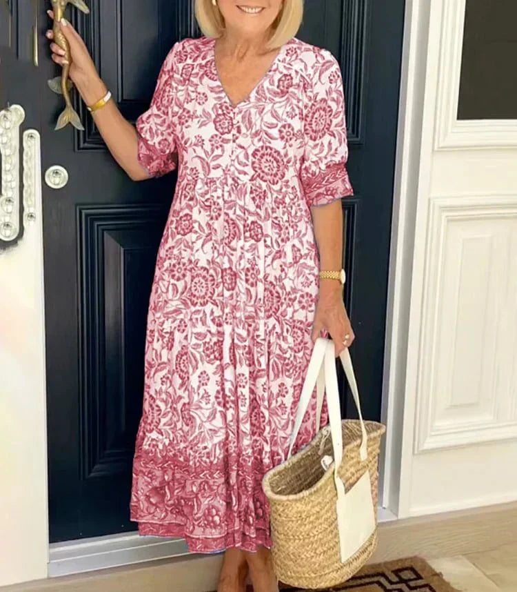 Floria™ Boho Maxikleid | Fließendes Sommerkleid mit V-Ausschnitt & Blumenprint