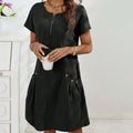 Nora™ Sommerkleid | Lässiges Midi Kleid mit Halbzipper & Taschen