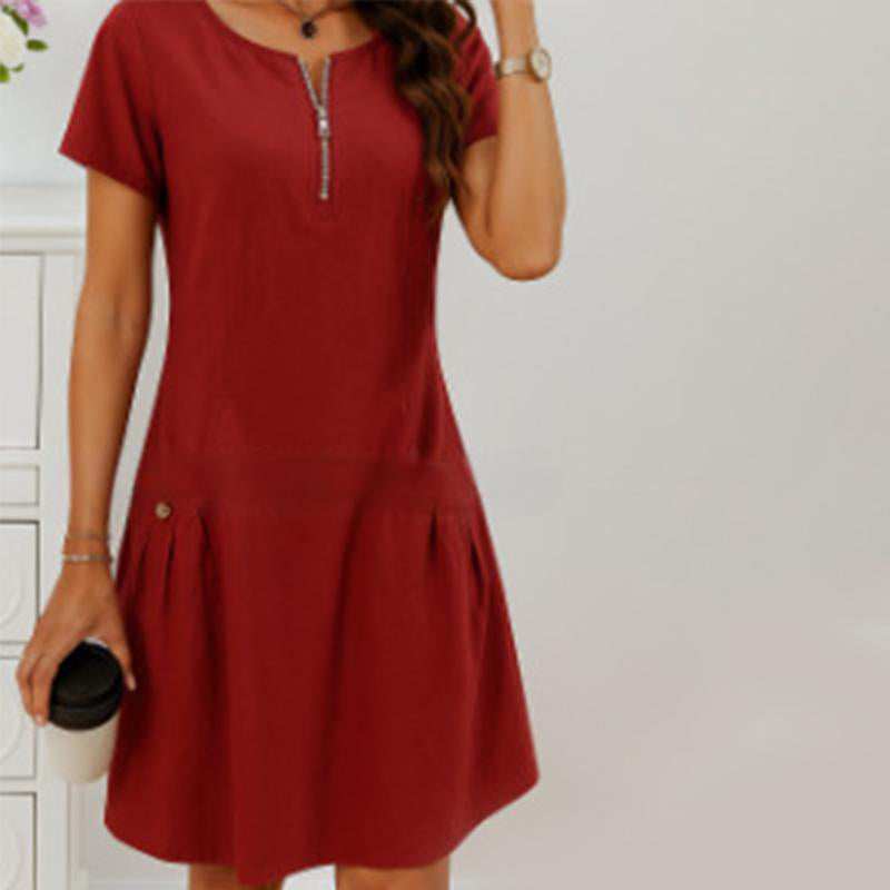 Nora™ Sommerkleid | Lässiges Midi Kleid mit Halbzipper & Taschen